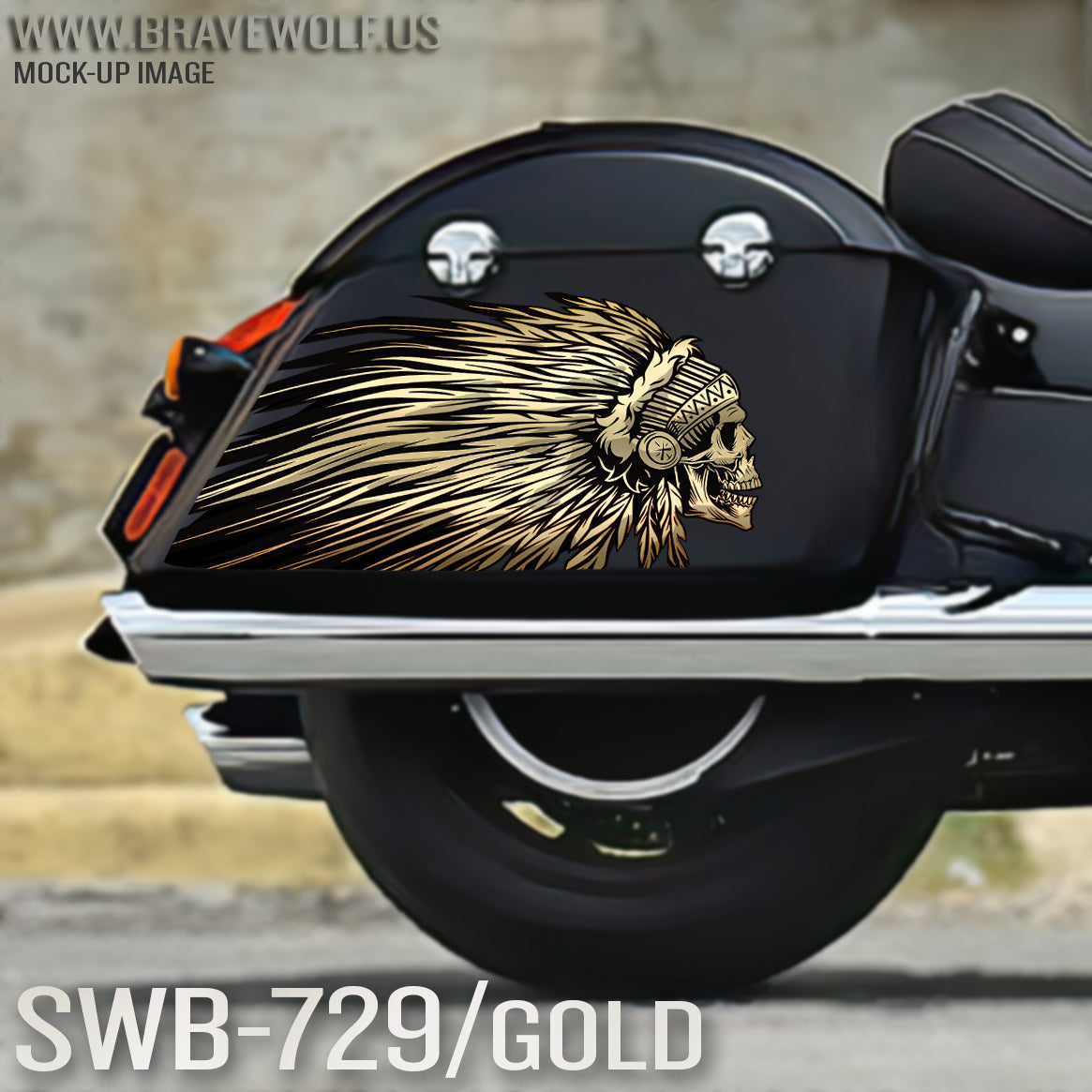 Indian Saddlebag DecalsSWB729Gold Brave Wolf Customs