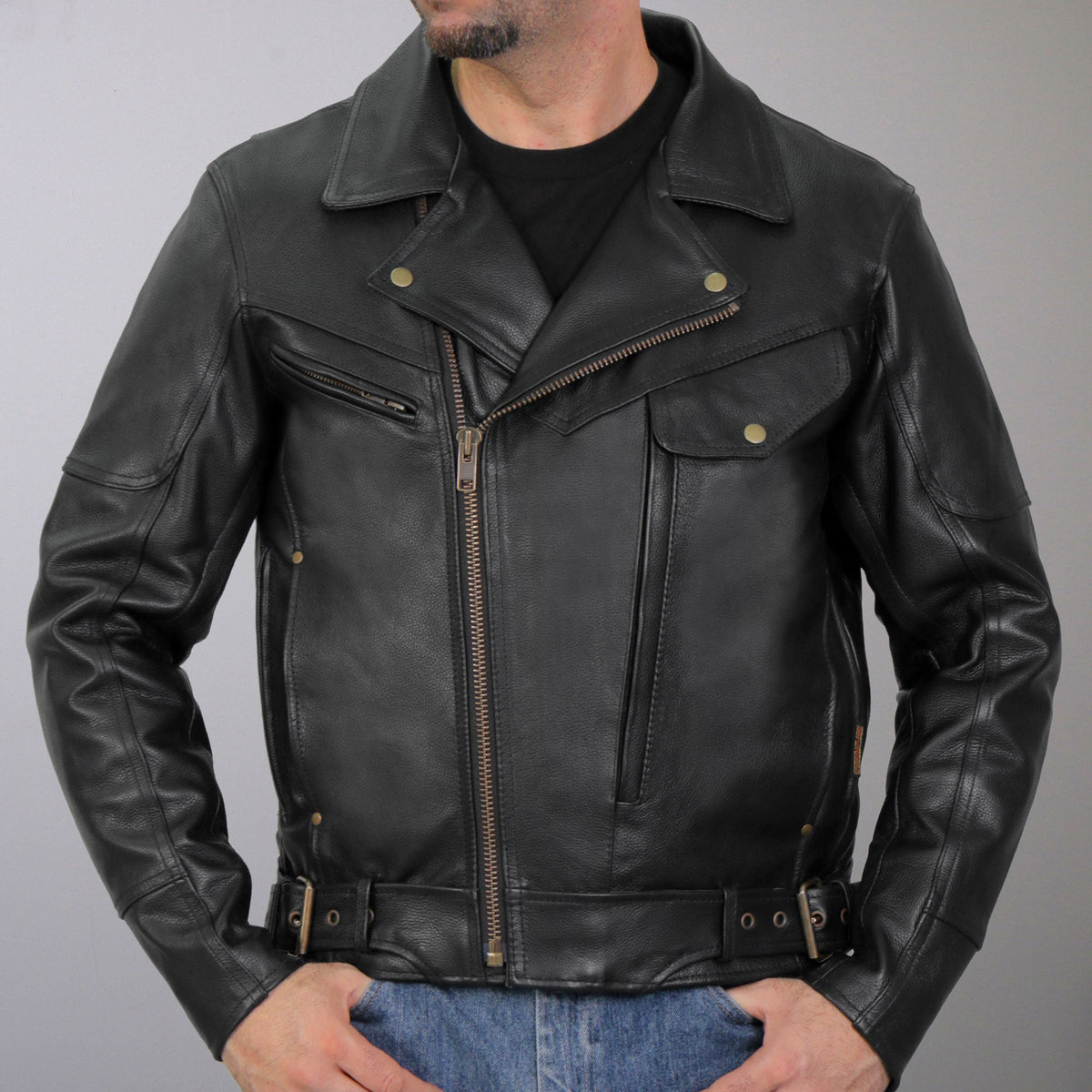 Hot Leathers JKM1022 Mens Motorcycle Leather Biker Jacket with Conceal ...