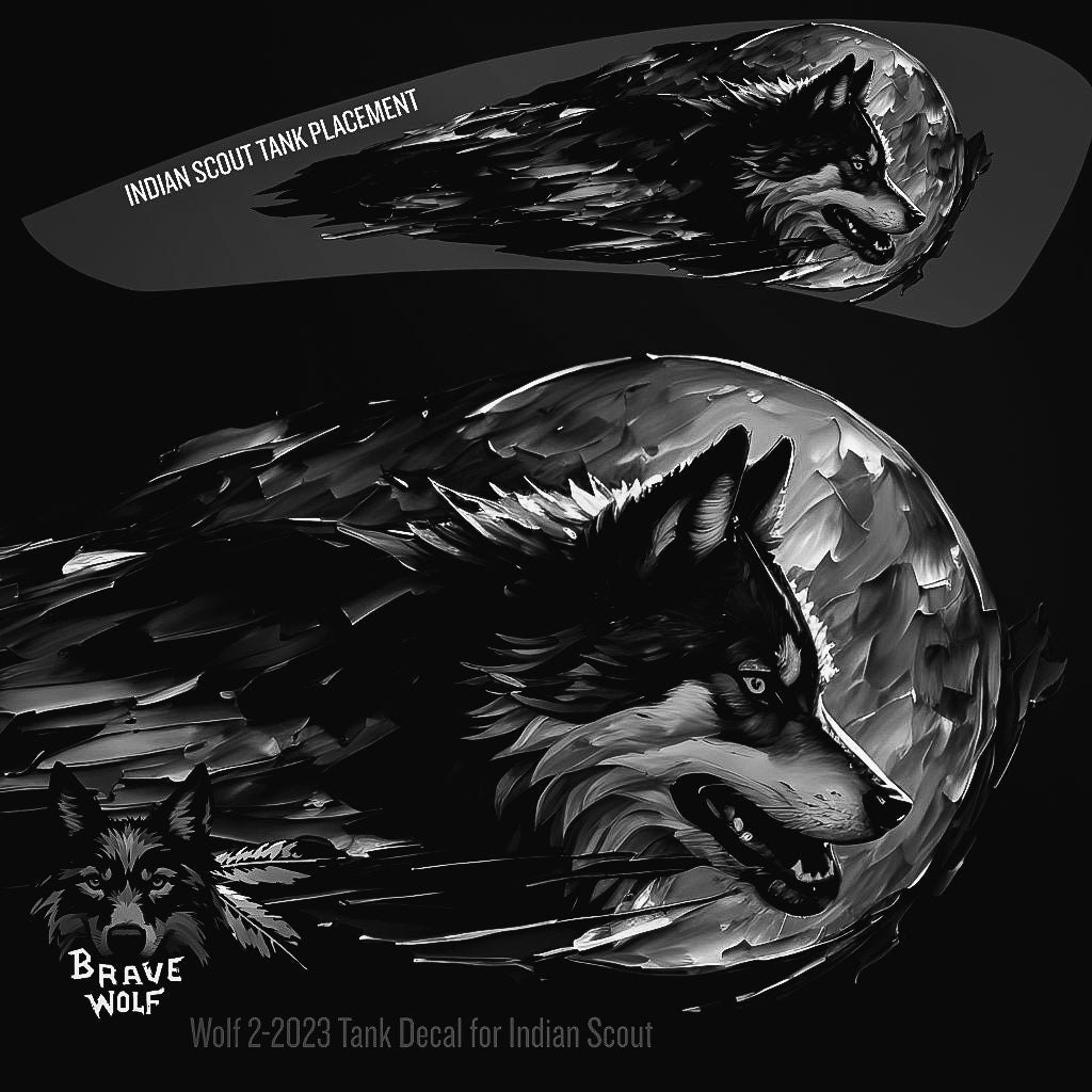 Wolf 2-2023 - Indian Scout Tank Decal-B&W – Brave Wolf Customs