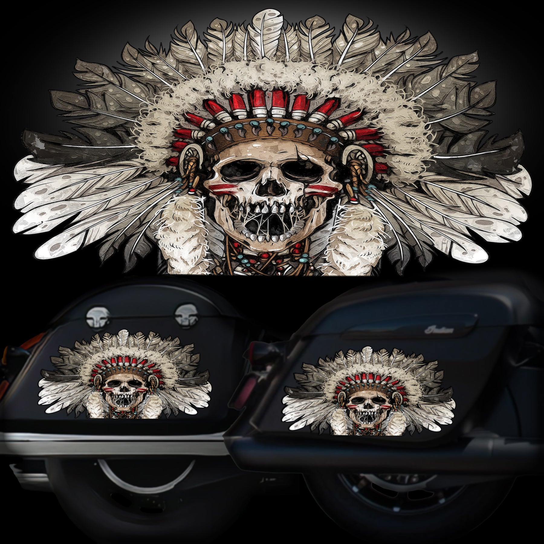 thumbnail image 2 of CCP Ghost Skull Saddlebag Decal Inserts For Harley Police Models 1996-2007 – Gloss Black, 3M 2 of 3